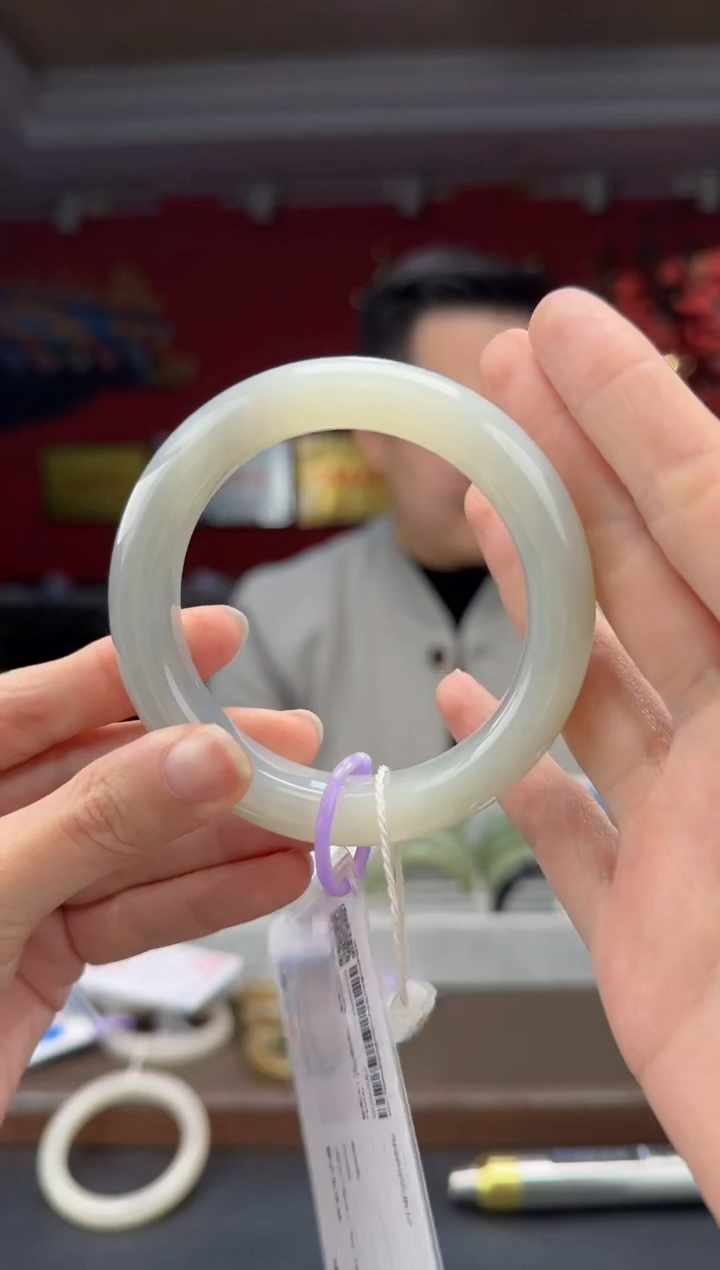 未镶嵌手镯和田玉籽青花正装宽版手镯59