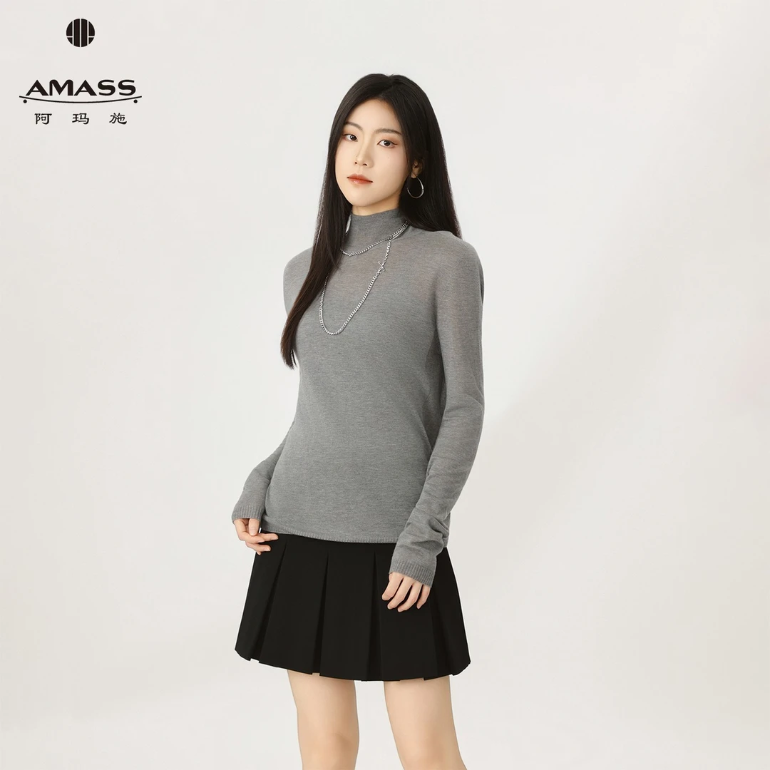AMASS/阿玛施25秋冬新款百搭打底衫修身高领纯色长袖针织衫538092