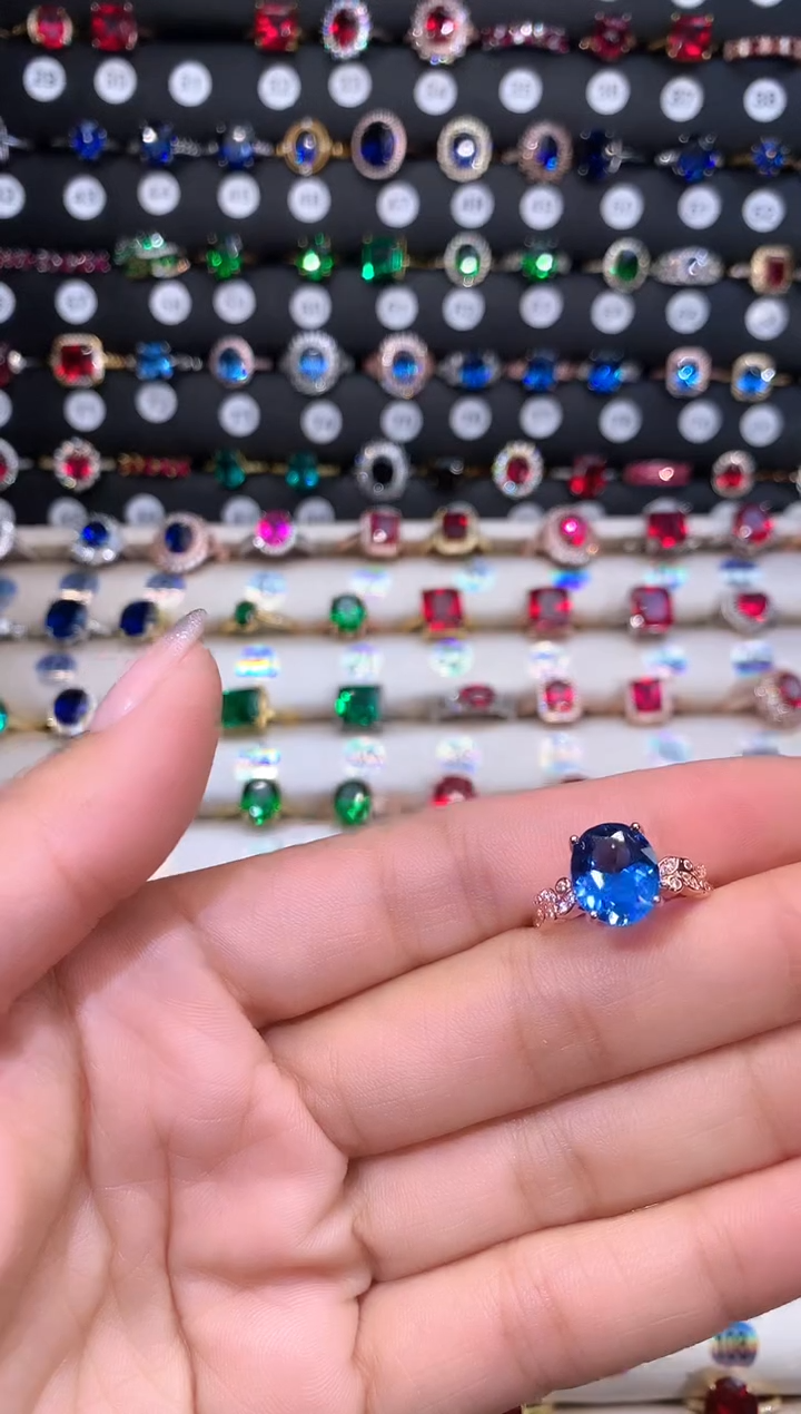 【闪购商品】蓝宝石戒指银S925镶嵌矢车菊911玫瑰金