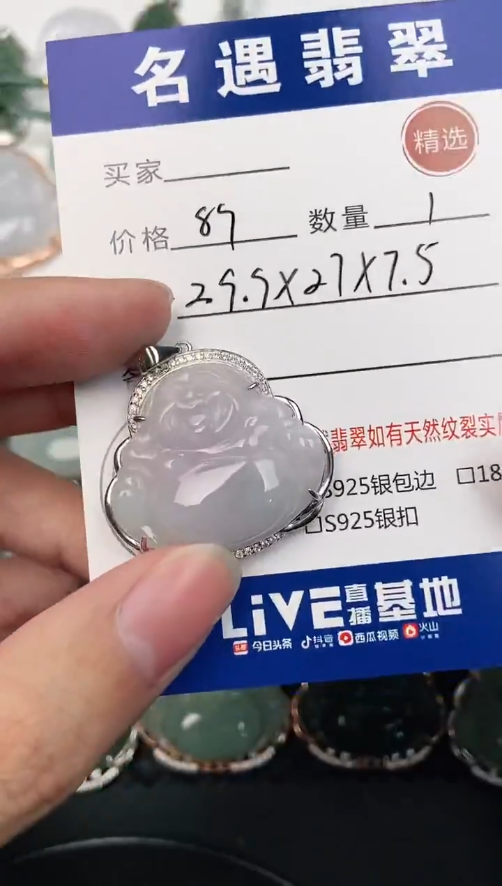 颈饰银S925镶嵌翡翠挂件