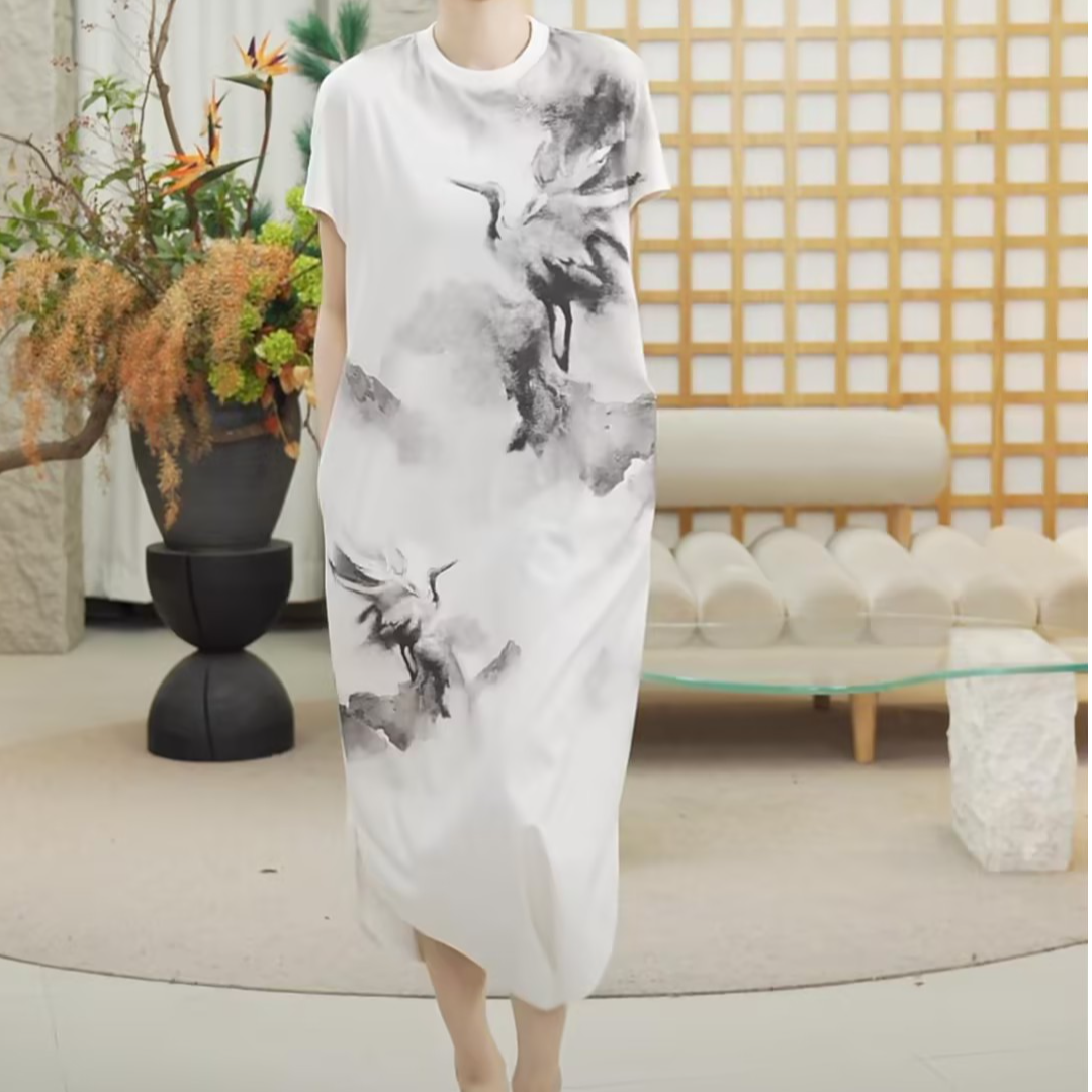 ZHUCHONGYUN夏季新中式画稿T恤连衣裙C1EG25486