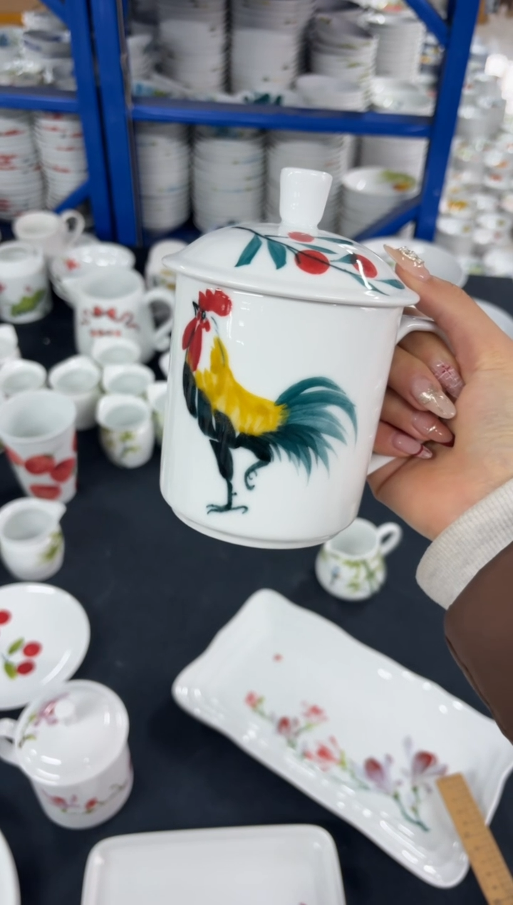 瓷片景德镇高温陶瓷食品级手绘釉中彩-大办公杯