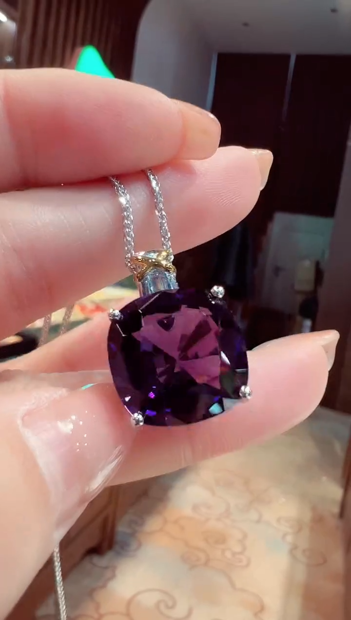 【闪购商品】紫晶吊坠(赠链)银S925镶嵌水晶吊坠