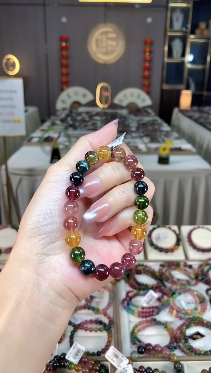 未镶嵌冰透体老矿碧玺彩虹单圈手串9mm+碧玺hon多样性发一条