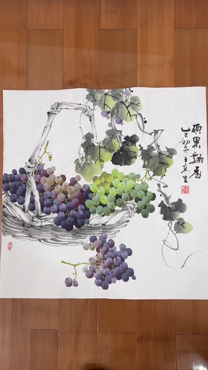 国画【福利，纯手工手绘】王高生葡萄68*68厘米