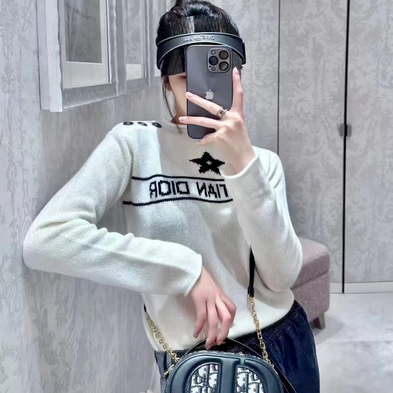 99新 DIOR/迪奥 2509228/38码/幸运星logo提花圆领针织衫