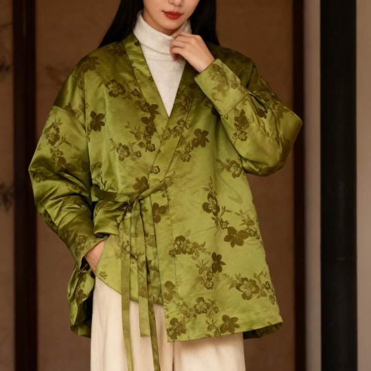 春庭宴粉色绿色薄棉开衫外套上衣