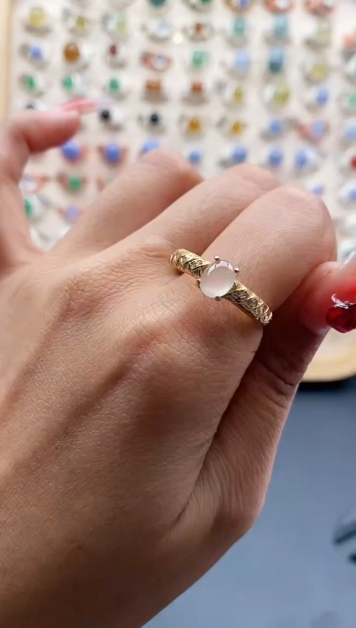 【闪购商品】翡翠戒指银S925镶嵌缅甸天然A货翡翠444  8+