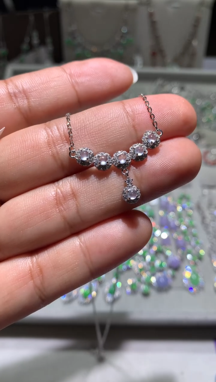 银S925镶嵌翡翠耳饰锁骨链