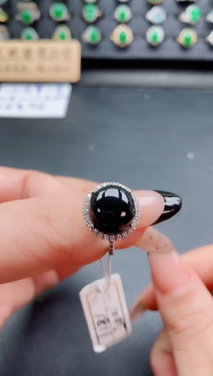 银S925镶嵌戒指翡翠1