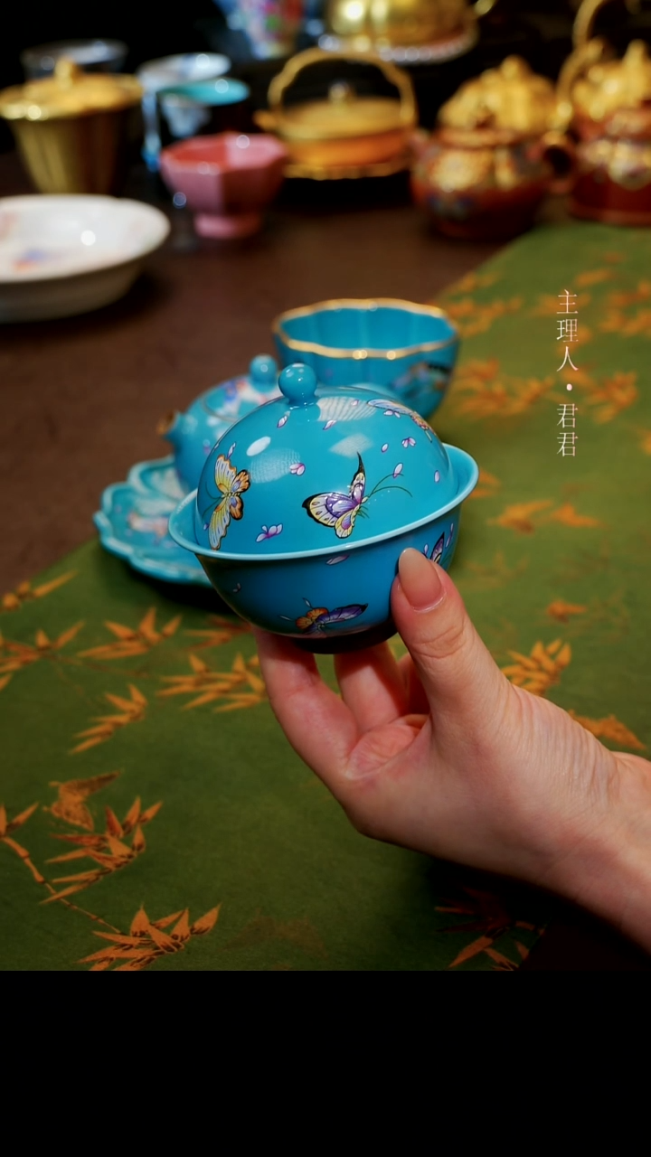 茶杯紫砂【宜景窑松石蓝系列】盖碗