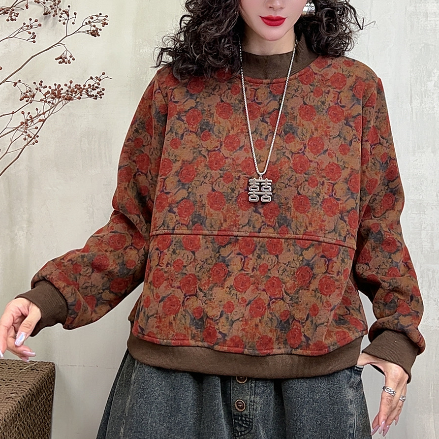 18399新款秋冬加绒印花休闲减龄宽松显瘦卫衣