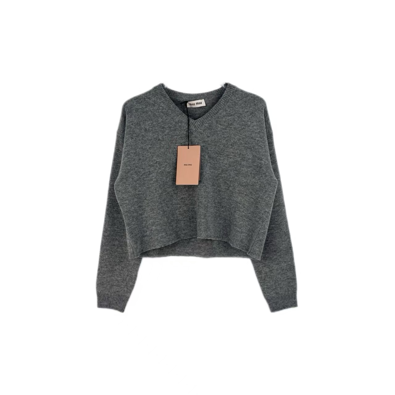全新未使用 MIU MIU/缪缪 积分-188汤/P205944849/灰色小V领毛衣