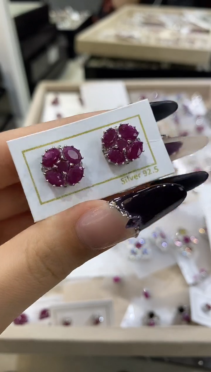 银S925镶嵌耳饰定制红宝石楚楚珠宝中古甄选不退换