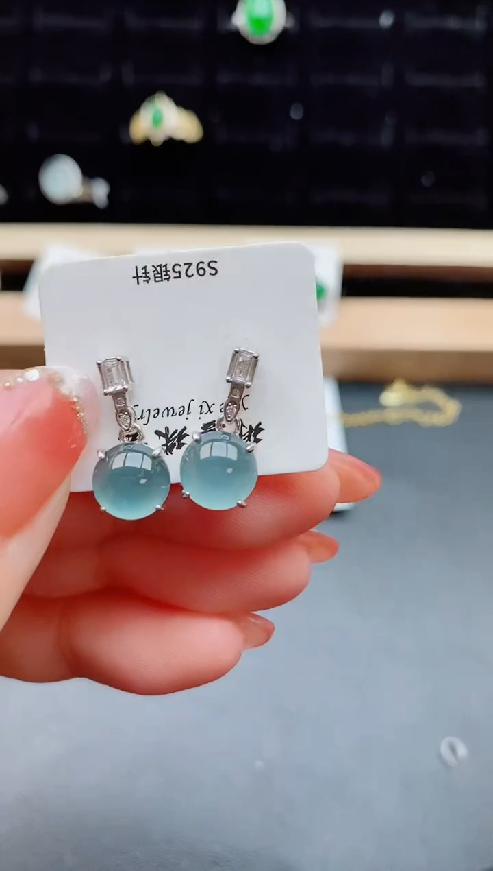 【闪购商品】翡翠耳饰银S925镶嵌212121