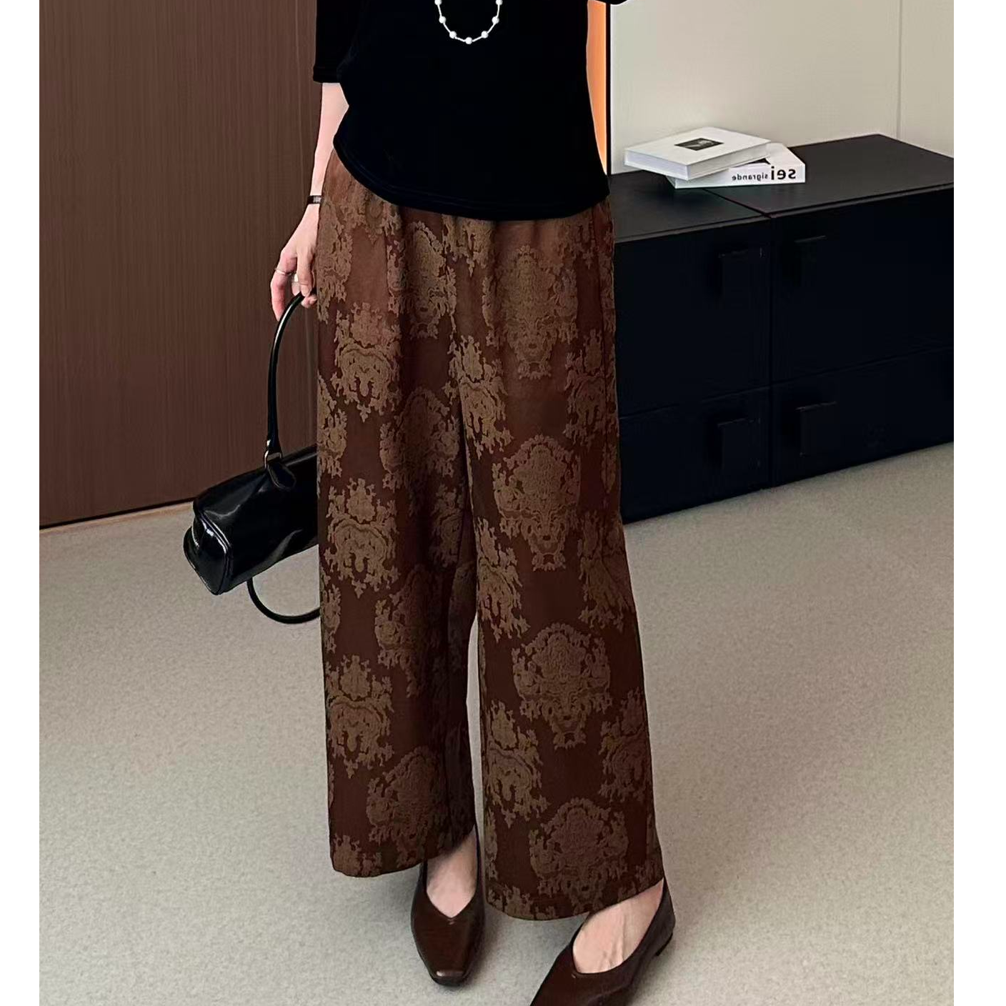 秋季新款直筒长裤 女士长裤 显瘦春秋休闲宽松拖地裤7555