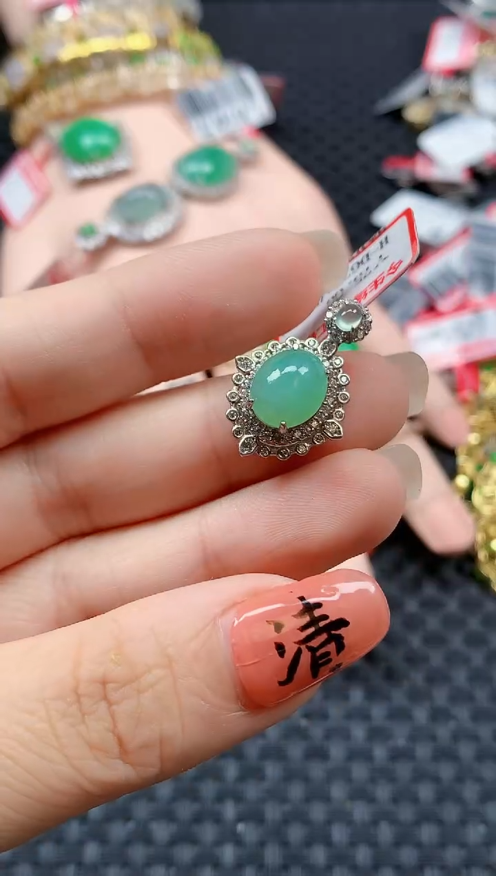 银S925镶嵌戒指翡翠天然A货缅甸翡翠