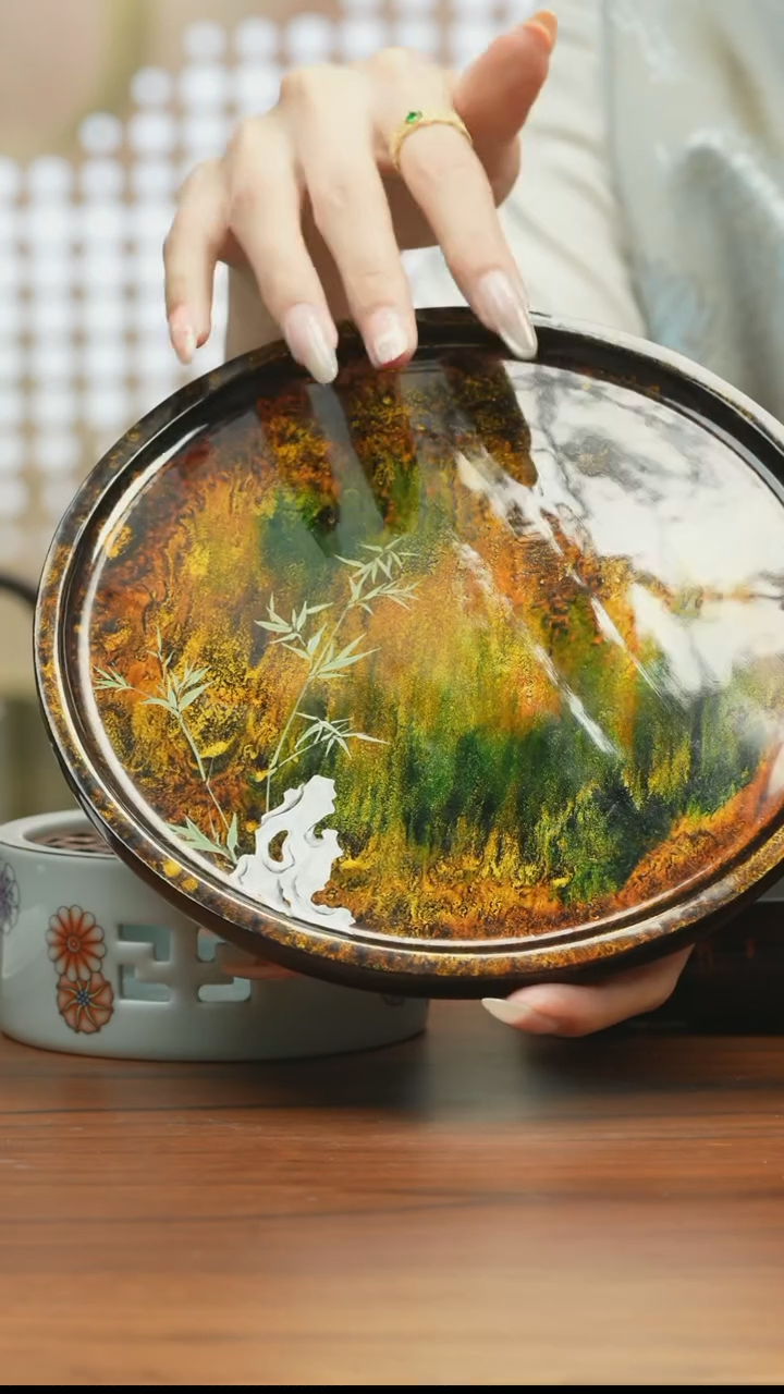 【闪购商品】禾器大漆茶盘圆形竹子