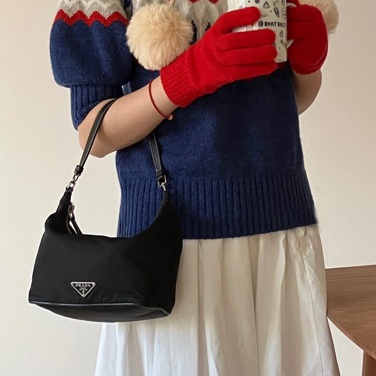 95新 Prada/普拉达 暮野/普拉达单肩小牛角小饭盒/21017