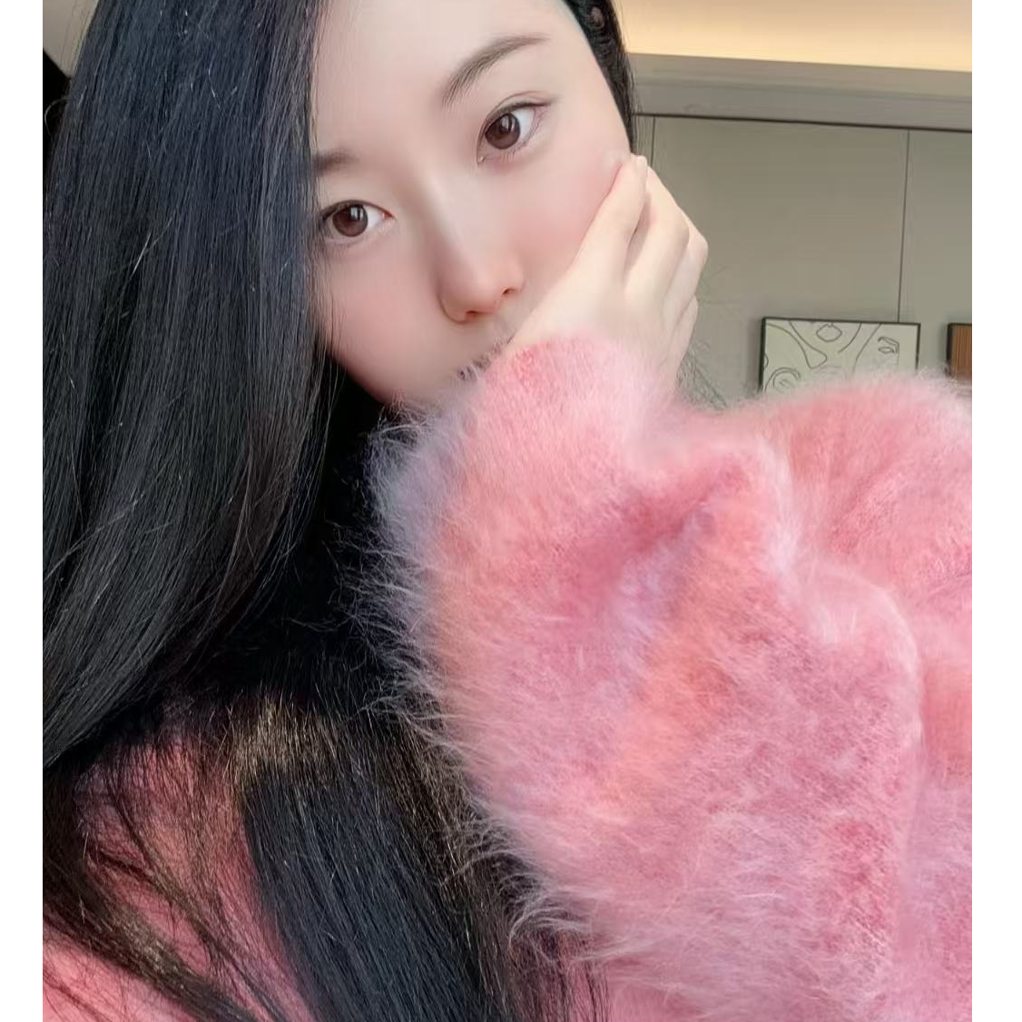 c【一颗水蜜桃】100羊绒拉绒衫加厚圆领V领宽松慵懒百搭时尚针织女