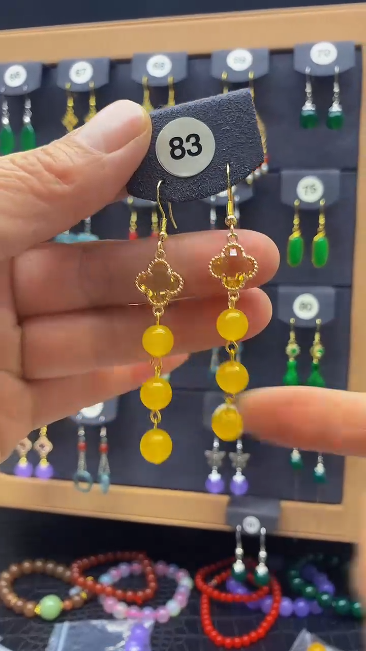 【闪购商品】玛瑙/玉髓耳坠银S925镀金镶嵌耳坠083