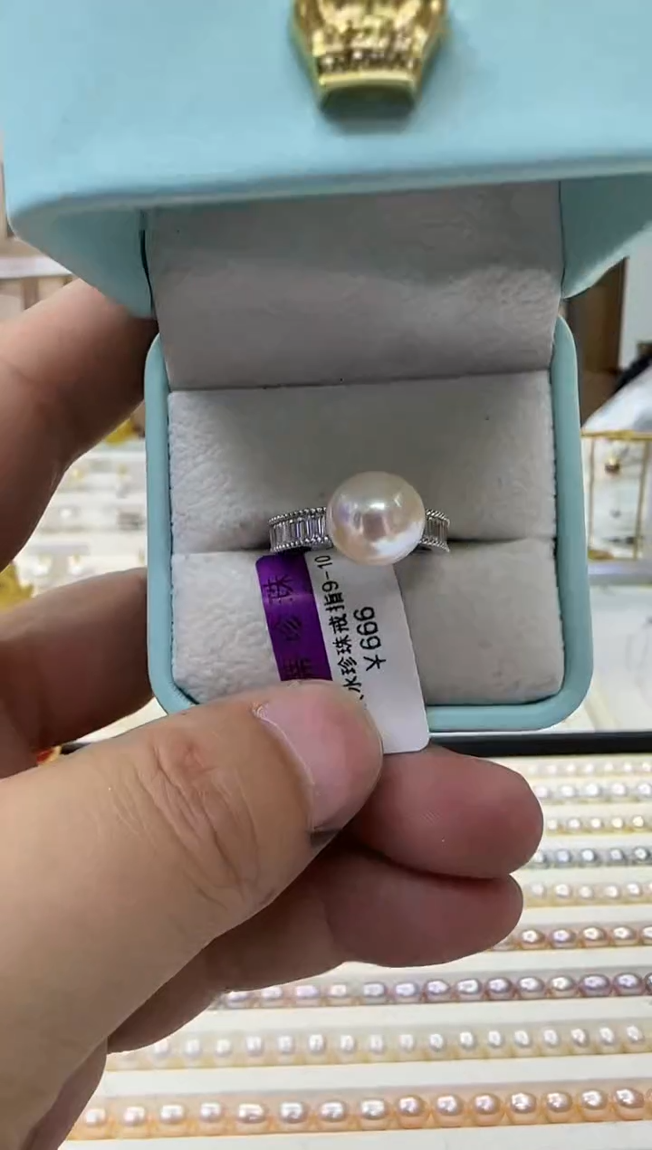 戒指银S925镶嵌淡水珍珠淡水珍珠戒指10mm