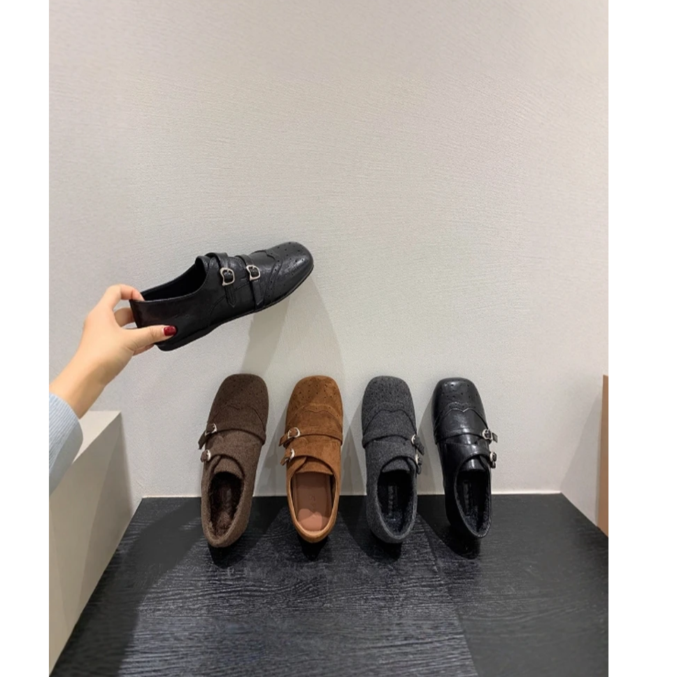 内增高4cm复古雕花乐福鞋加绒保暖2025秋冬新款百搭方头小皮鞋女