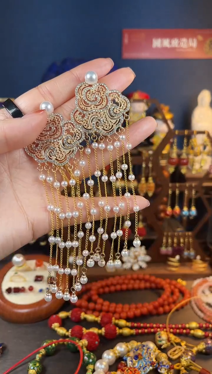 【闪购商品】351号美人卷珠帘花丝镶嵌款耳钉