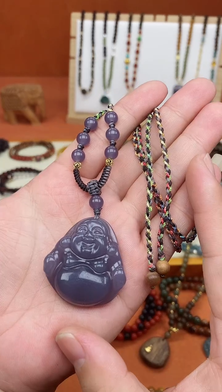 颈饰未镶嵌和田玉烟紫和田佛公项链