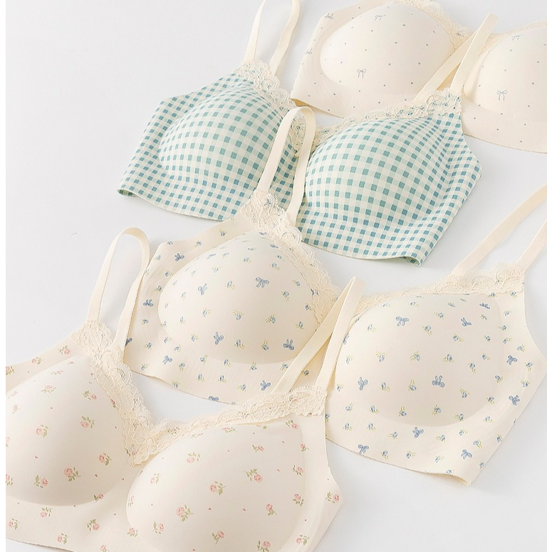 一片式固定杯碎花薄款聚拢文胸透气