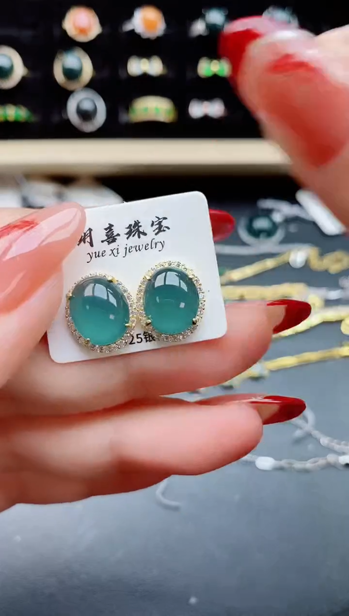 【闪购商品】翡翠耳饰银S925镶嵌12121