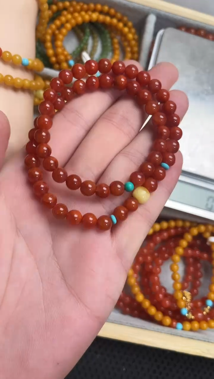 手串未镶嵌南红玛瑙火焰红双圈手串QF-B79（多样性发一）