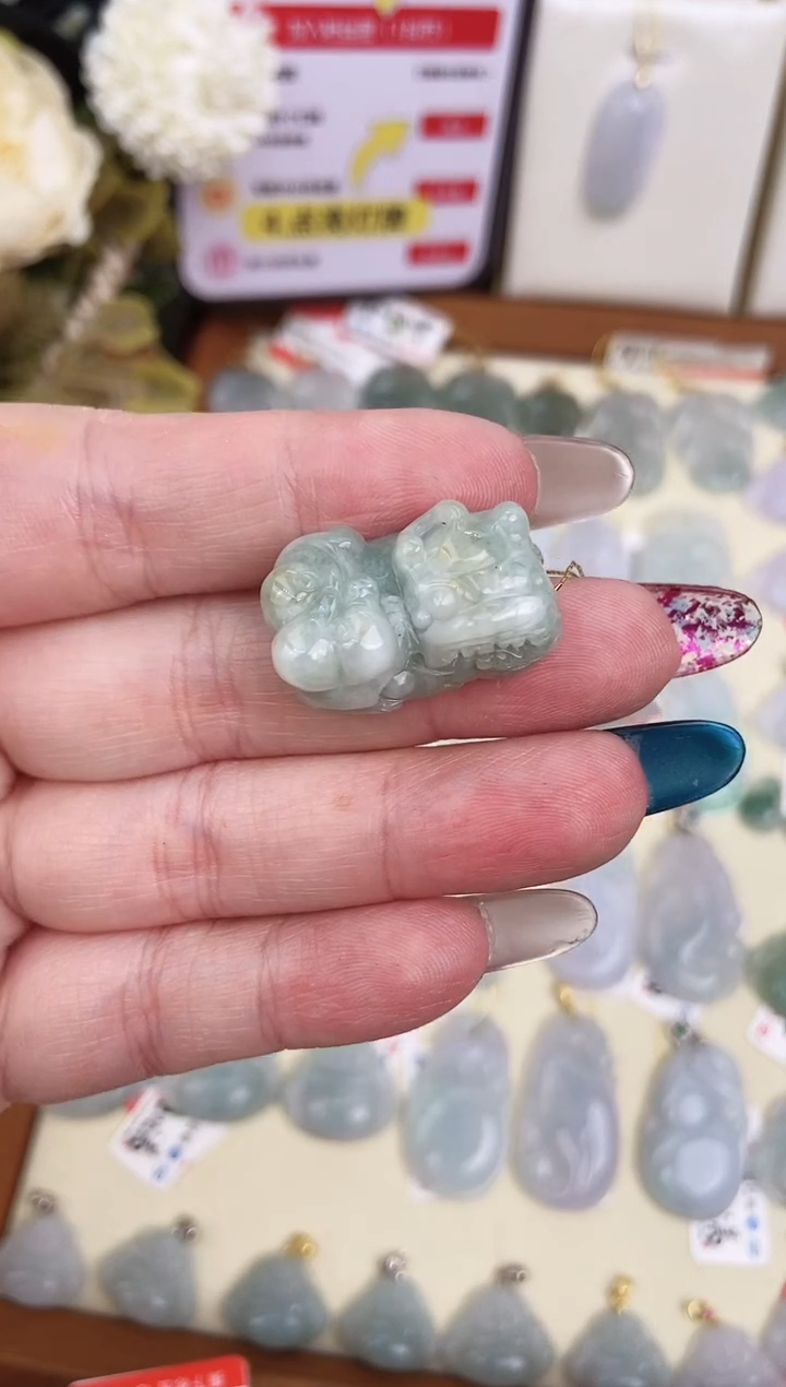 【闪购商品】翡翠颈饰银S925镶嵌天然缅甸A货翡翠颈饰配绳带礼盒