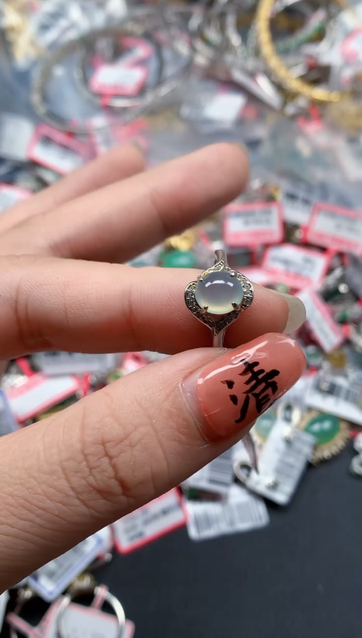 银S925镶嵌戒指翡翠天然A货缅甸翡翠