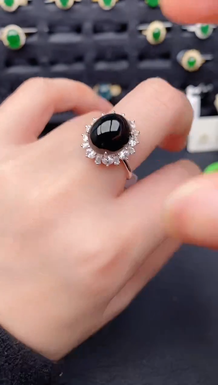 银S925镶嵌戒指翡翠天然a货翡翠204