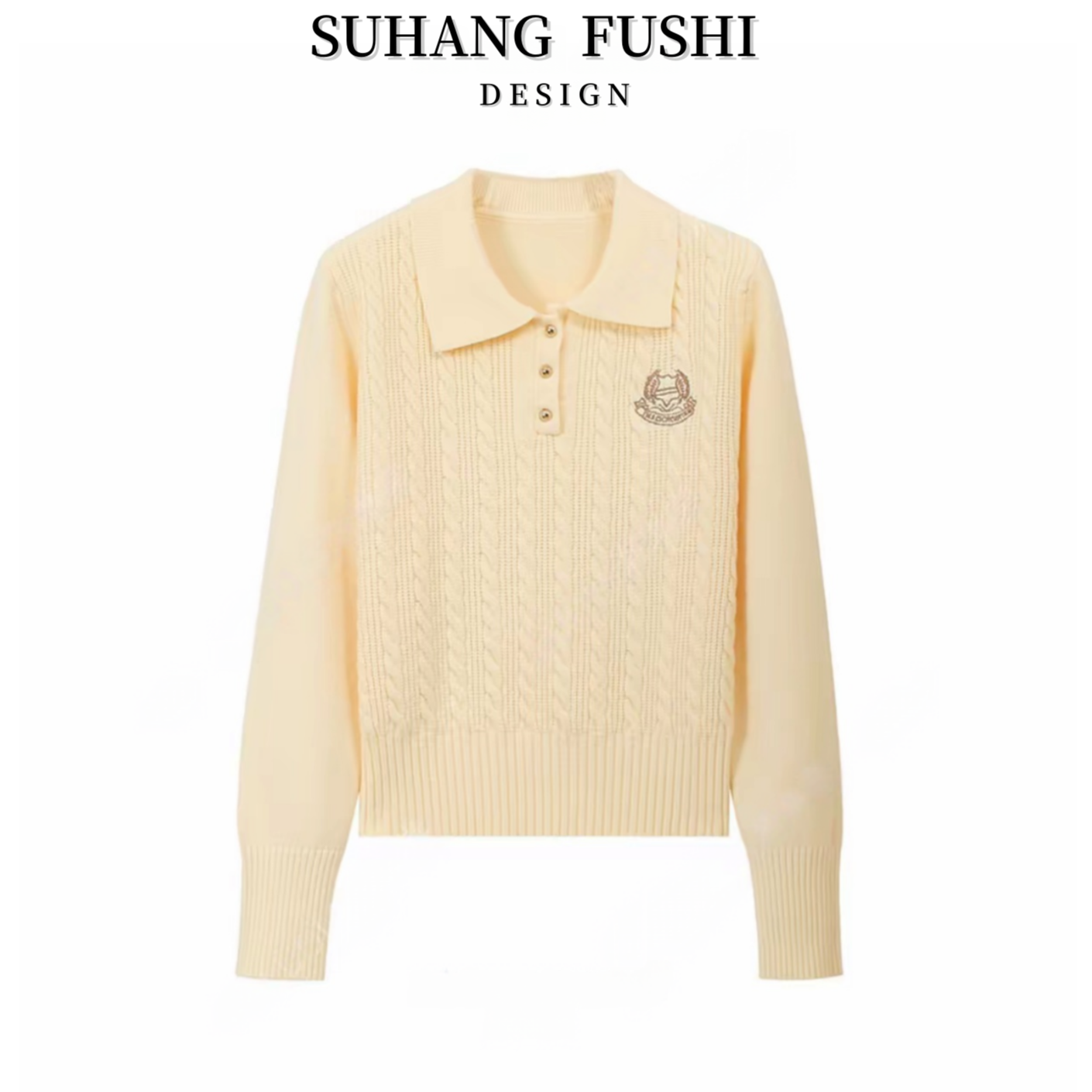 学院风麻花刺绣polo领毛衣女新款韩系套头显瘦针织打底毛衣女