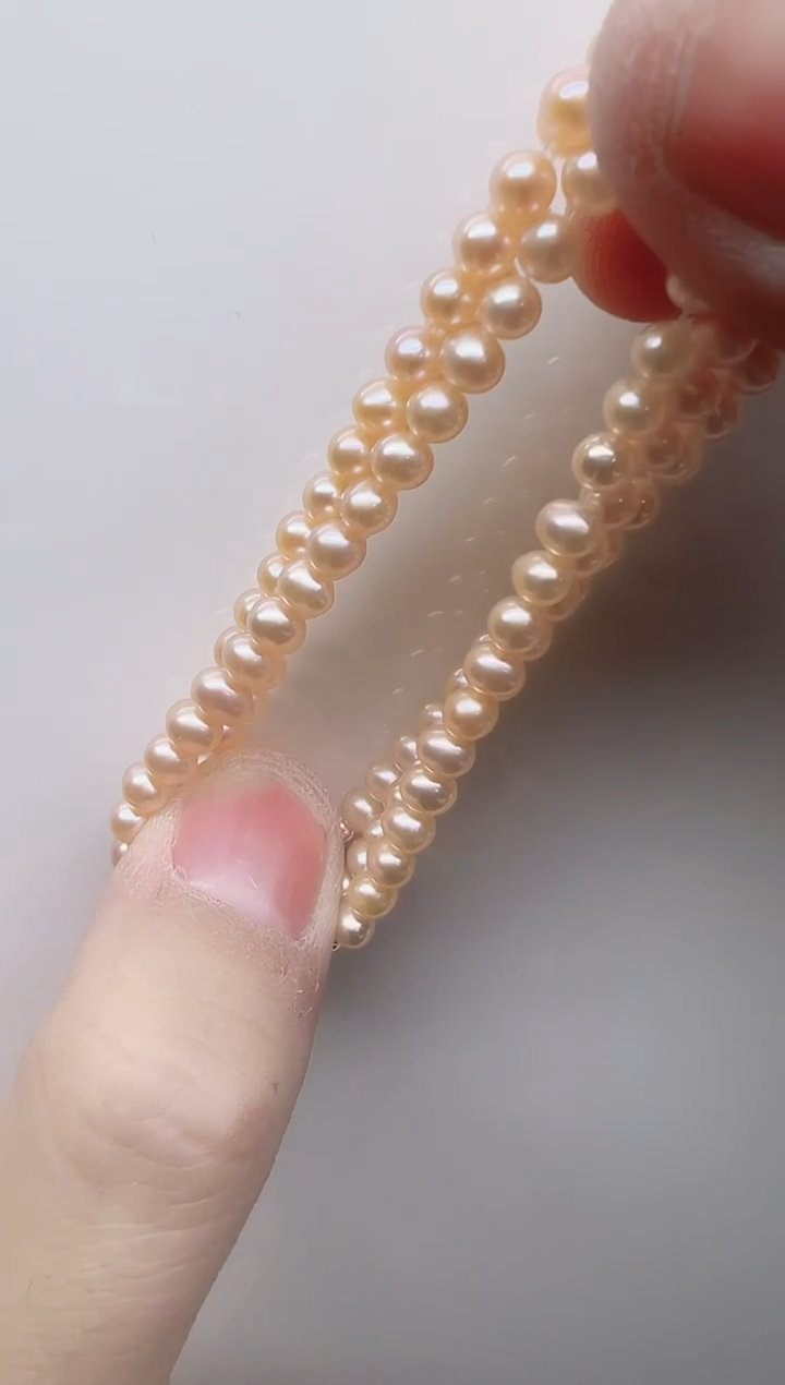 银S925镶嵌手链淡水珍珠粉色近圆4-4.5mm