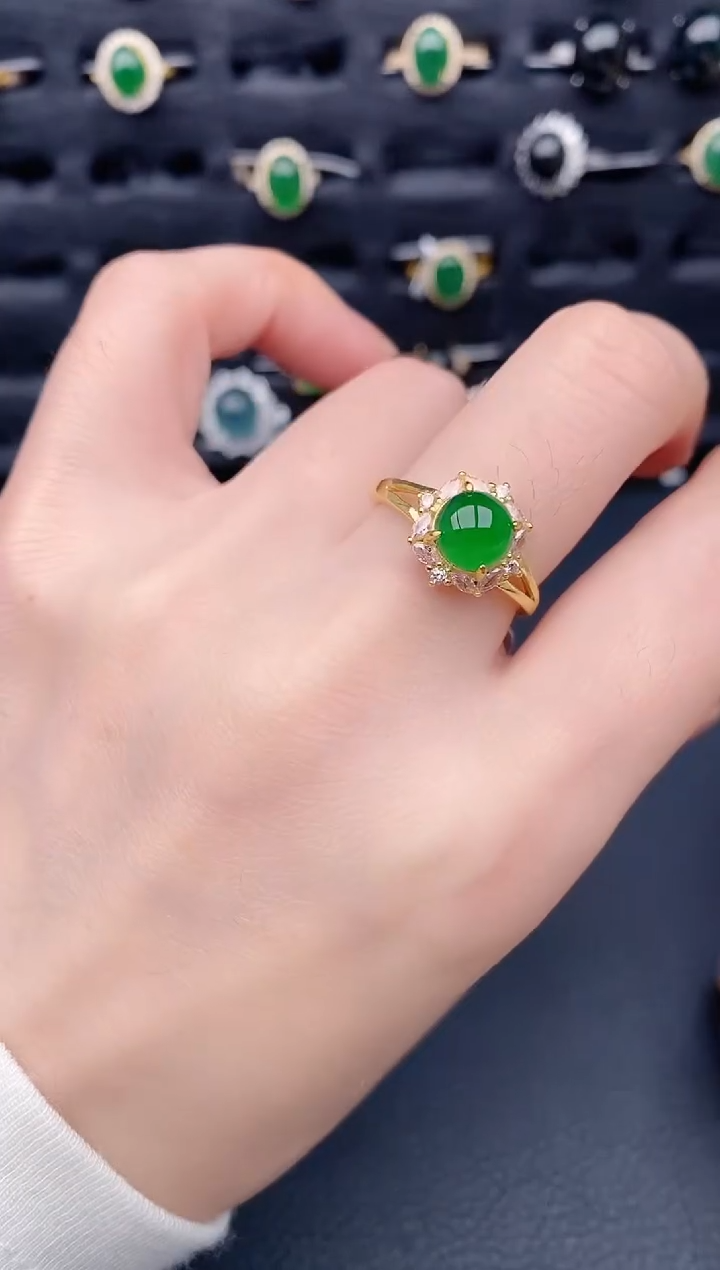 银S925镶嵌戒指翡翠天然a货翡翠387