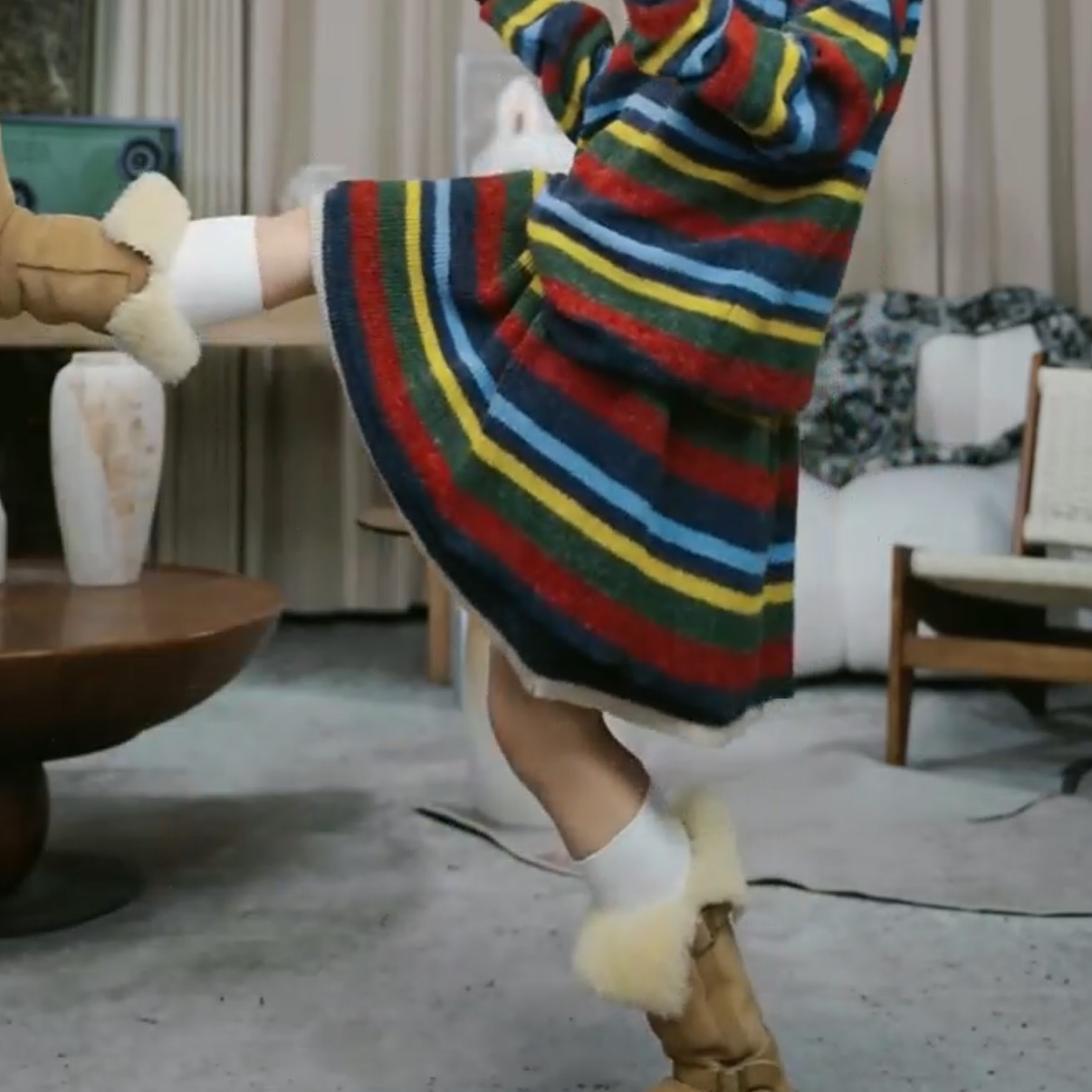 infobyfive福利秋冬新款条纹彩虹针织毛线裙半身裙壹NF0511607