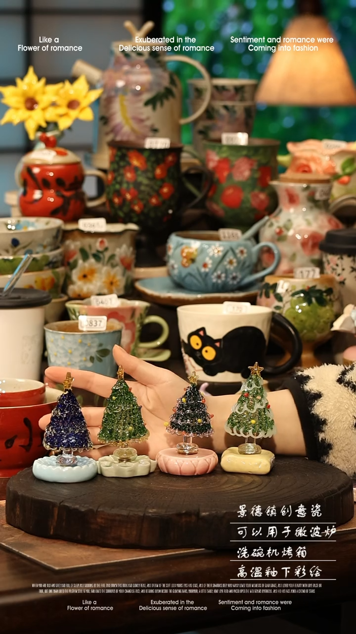 陶瓷随机一个景德镇高温釉下彩手工手绘款式@A0183@