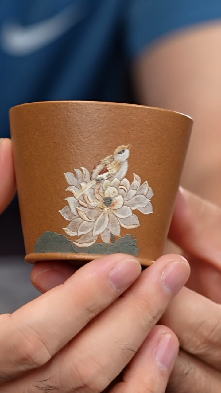 茶杯紫砂花鸟 降坡
