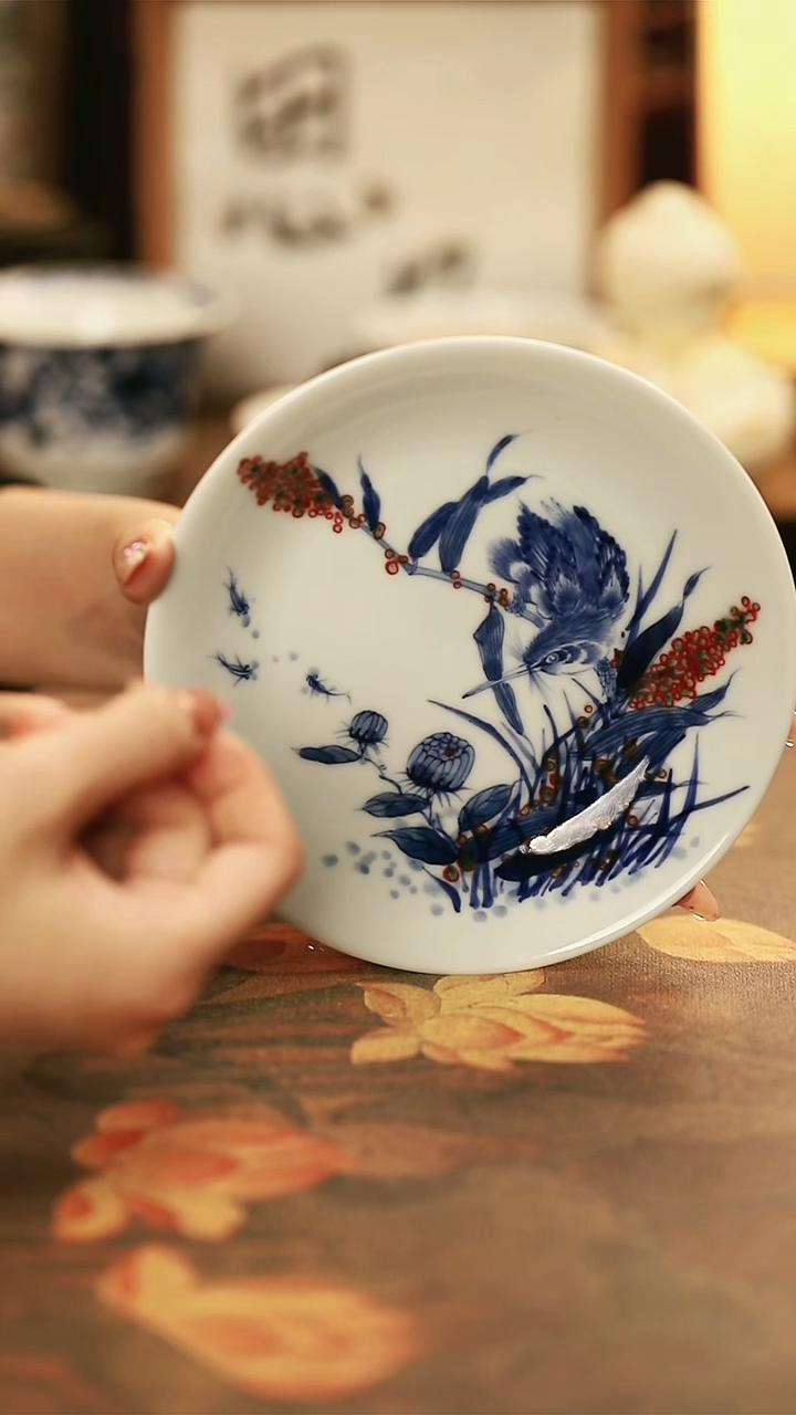 陶瓷青花釉里红单翠壶承/9