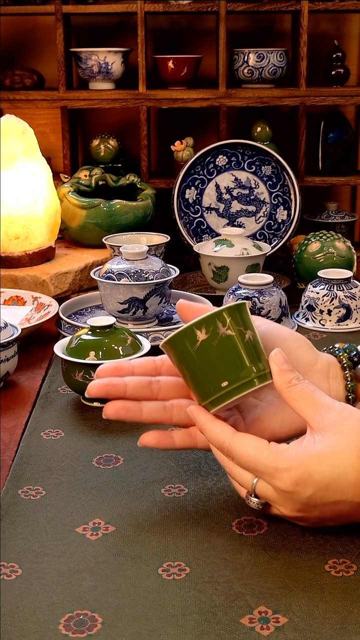 【手工手绘仙鹤帝王绿主人杯】
