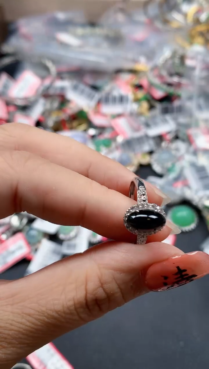 银S925镶嵌戒指翡翠天然A货缅甸翡翠