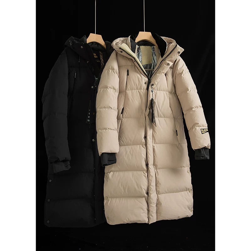 情侣款冬季连帽加厚过膝长款羽绒服4445