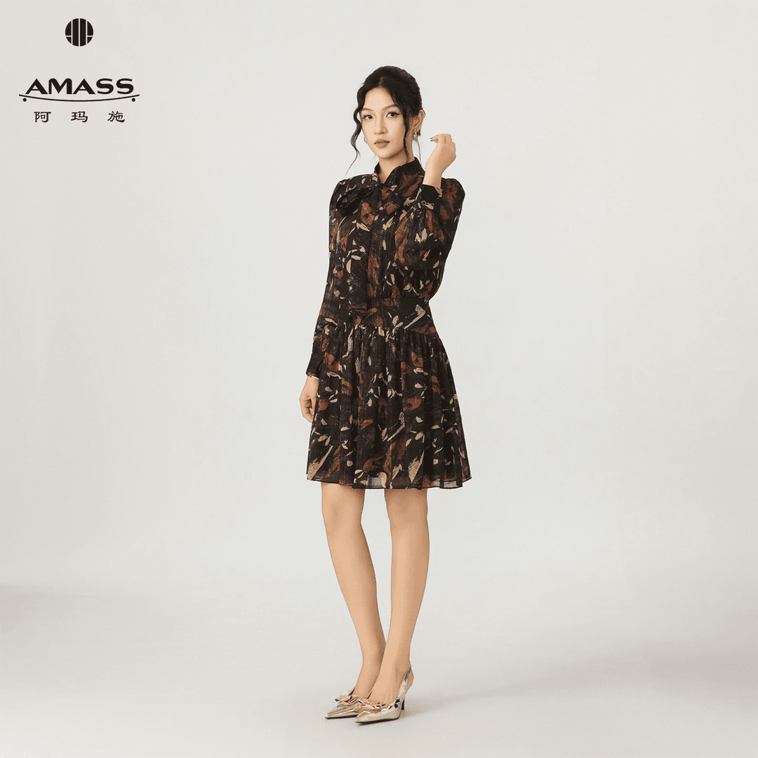 AMASS/阿玛施25新款长袖裙子气质显瘦收腰连衣裙550035-2A83137