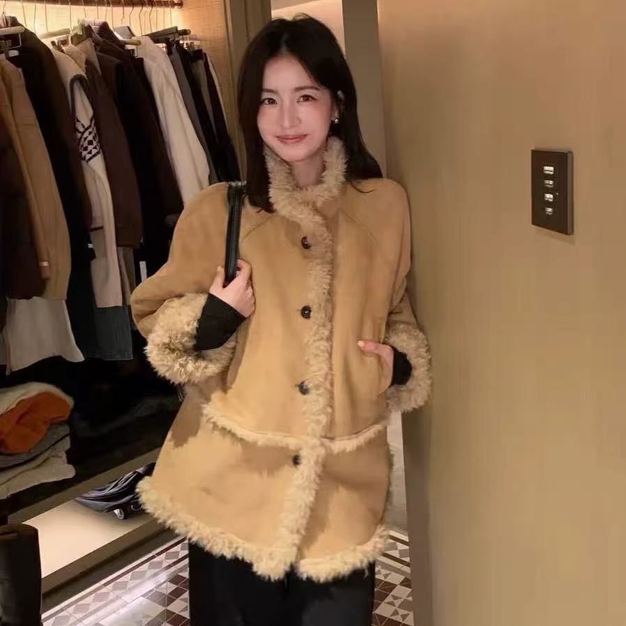 207黄油兔兔 仿羊羔毛麂皮绒中长款外套