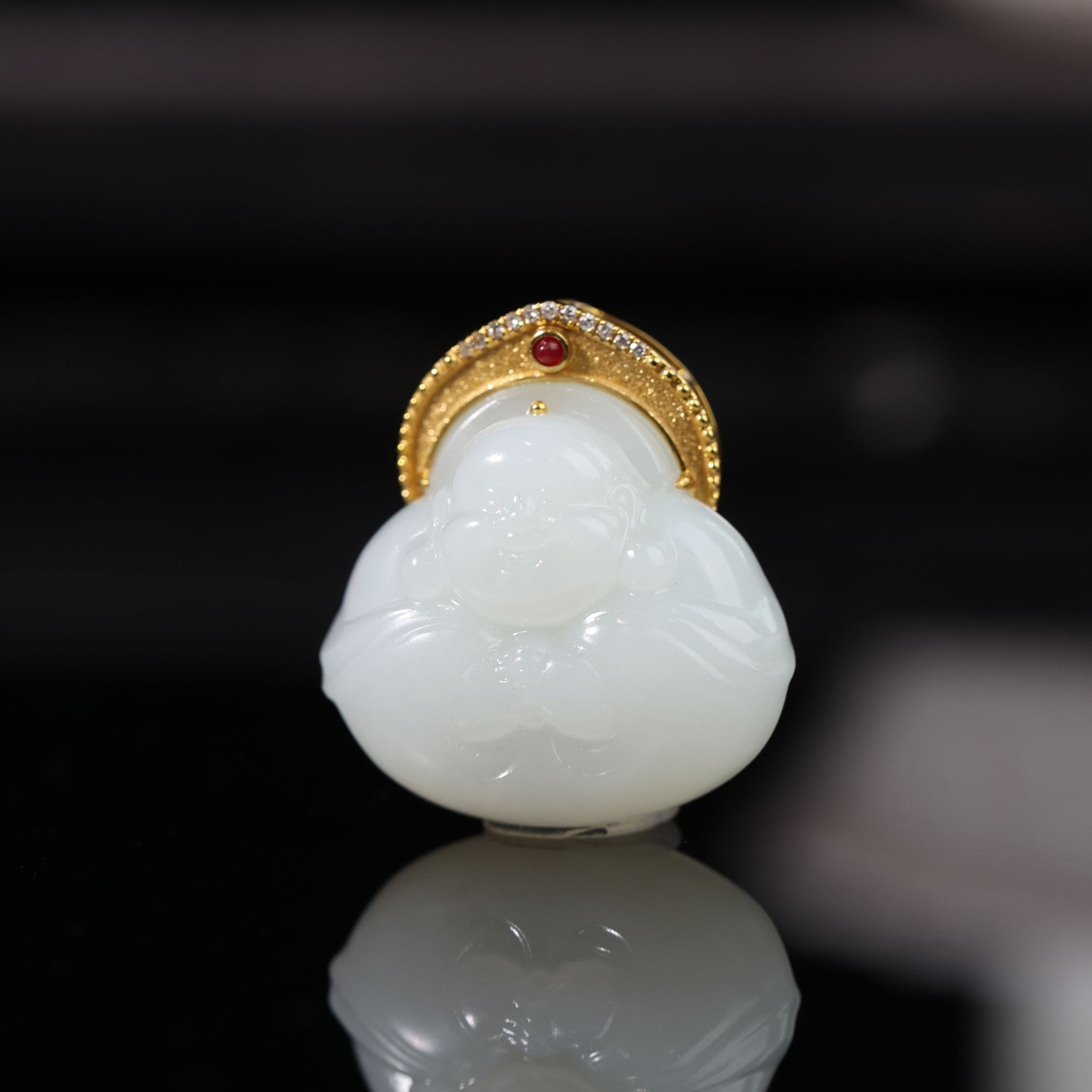 【一团和气】原创国风新中式定制珠宝18k金镶嵌和田佛公吊坠