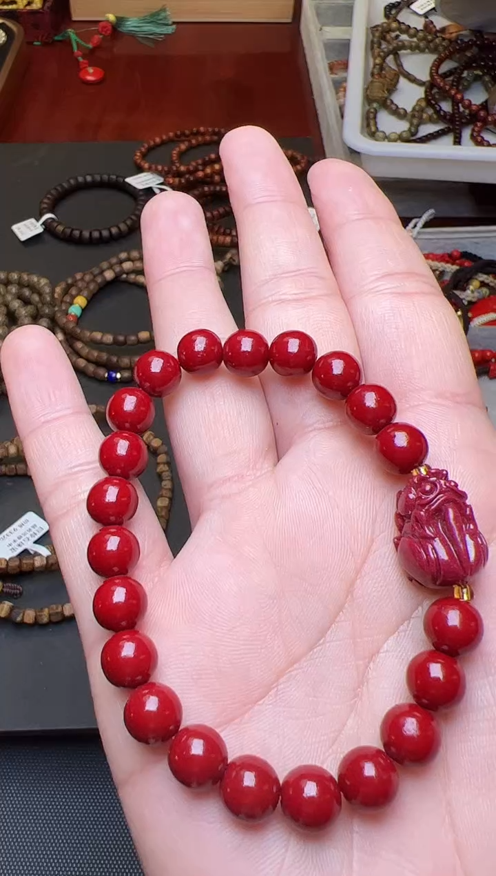 天然辰砂朱砂单圈手串