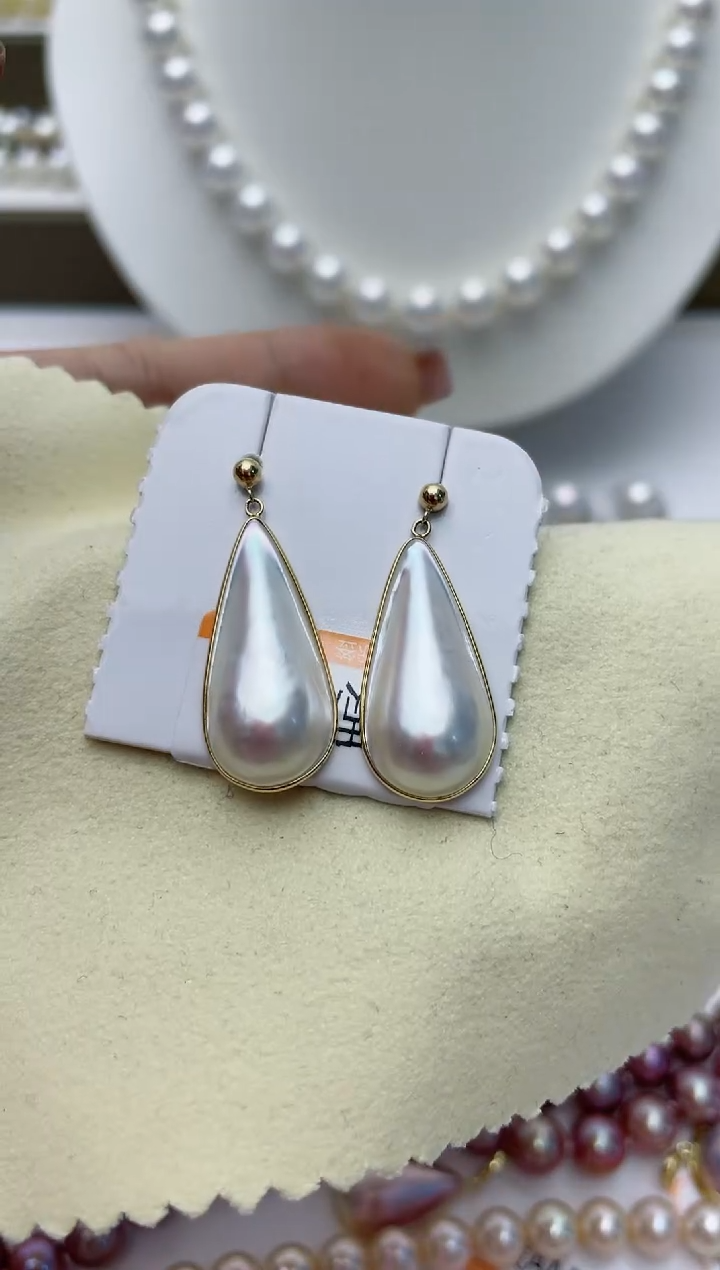 【闪购商品】拼合珍珠（马贝珠）耳饰18K金镶嵌W37